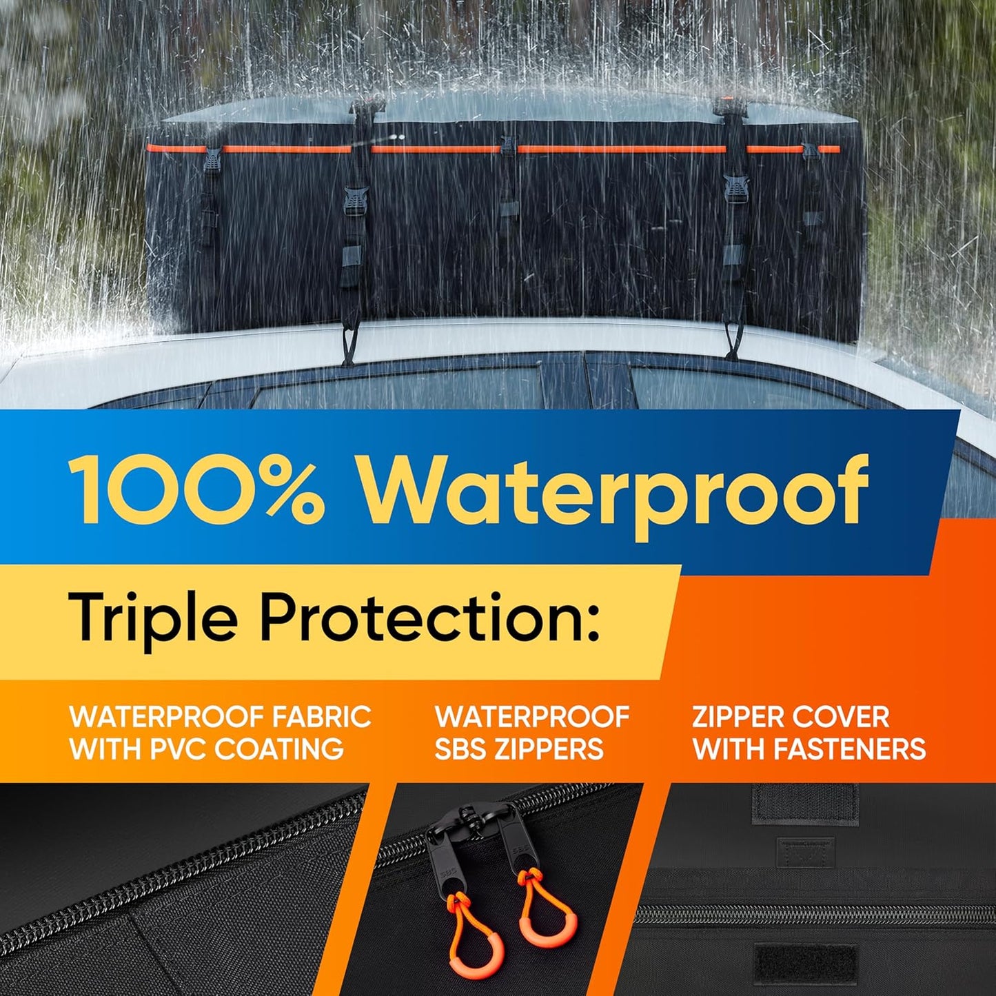 Heavy-Duty Waterproof Roof Bag – 23 Cubic Feet Rooftop Cargo Carrier, Soft Luggage Carrier with Protective Mat (Roofbag for SUVs and Cars) – Compatible with Racks or Without