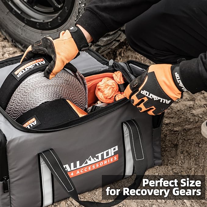 ALL-TOP Recovery Pack Pro 11in1: Water-Resist Offroad Gear Bag with Recovery Strap Kit(3), Damper, 2 Soft Shackles, SS Hitch Mount, Recovery Ring, Deflator & Gloves