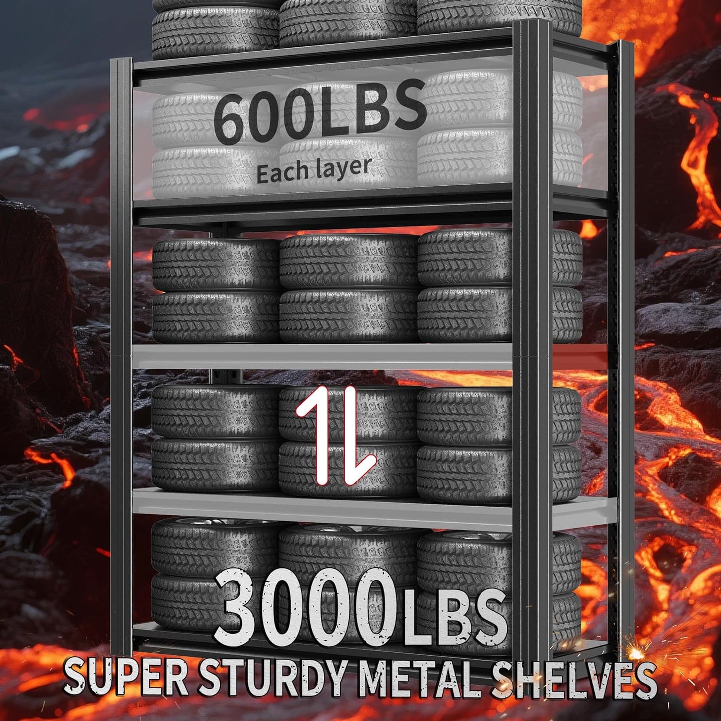 72" H Shelving Unit 5 Tiers Heavy Duty Garage Shelving 3000LBS Storage Racks Adjustable Metal Shelves Industrial Utility Rack for Garage, Workshop, Basement, Home Office 72" H*47.2W*23.6D