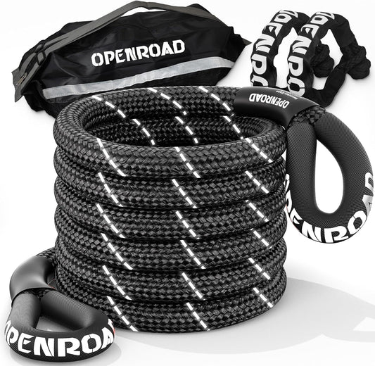 OPENROAD Kinetic Recovery Tow Rope, 36000 Lbs (1in x 30ft with Soft Shackle) Extreme Duty 35% Elasticity Energy Offroad Snatch Strap, Vehicle Recovery Kit for Jeep Car Truck ATV UTV SUV