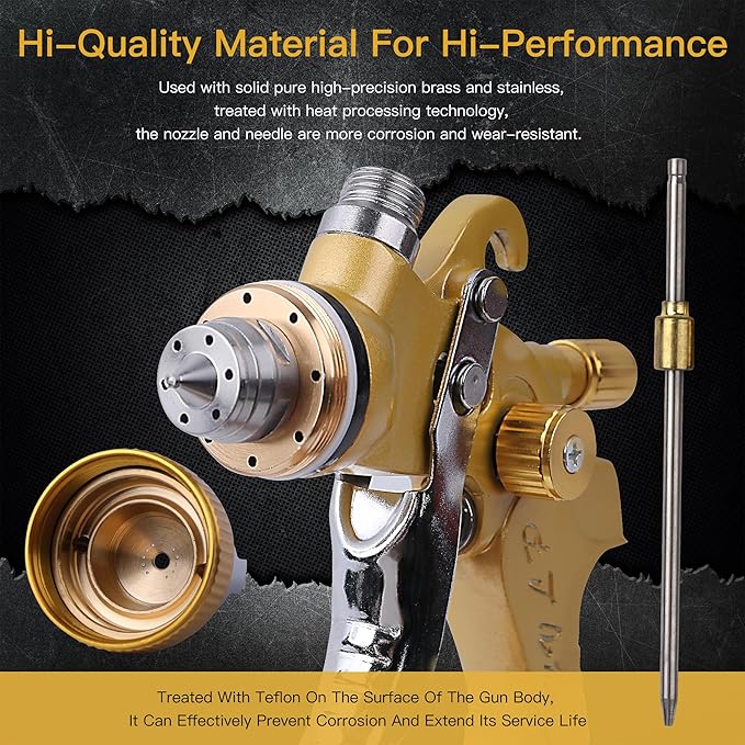 HVLP Spray Gun with 10Pcs 600ML Disposable Paint Cups, 4 Nozzles,1.4/1.7/2.0/2.5mm, Automotive Gravity Feed Paint Spray Gun Kit with Air Compressor Regulator for Auto (Gold)