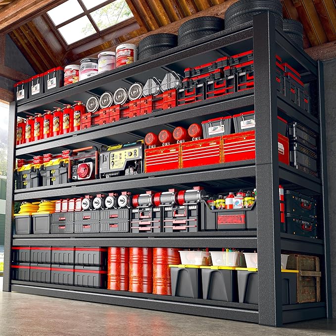 3125LBS Storage Shelves, 60.1"W Garage Shelving Heavy Duty, Adjustable Metal Shelving Unit, Storage Rack for Garage, Basement, Warehouse with Tool-Free Installation, 60.1"W x 24"D x 72.1"H