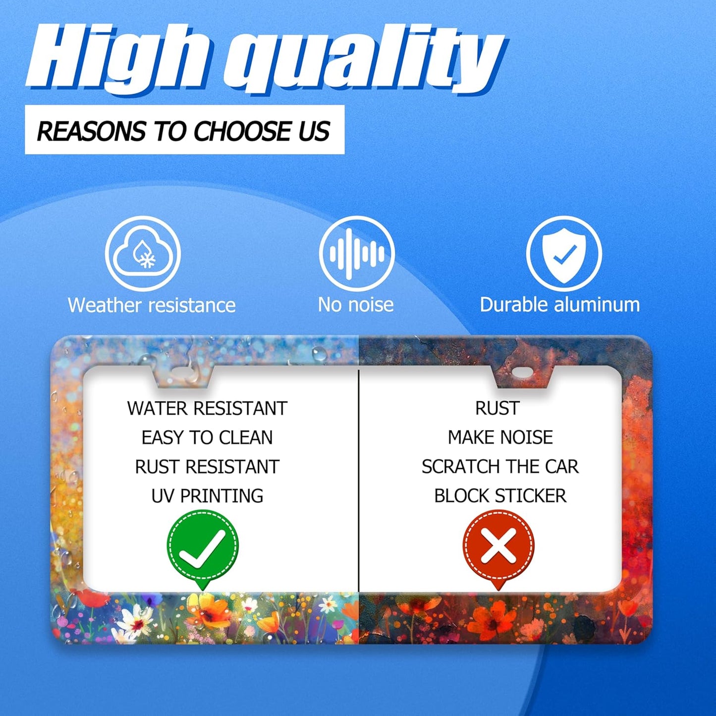 Abstract Floral License Plate Frame Watercolor Flowers License Plate Stainless Steel Funny License Plate Holder for Women Colorful Car Accessories Decoration 12.3" x 6.3"