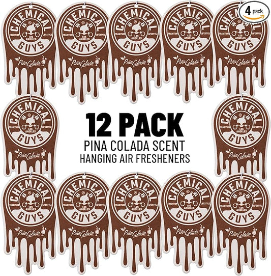 Chemical Guys Hanging Air Fresheners - Pina Colada Scent for Cars, Trucks, SUVs, RVs, Home, Office, Work, Dorm Room, & More - 12 Pack - AIR42104
