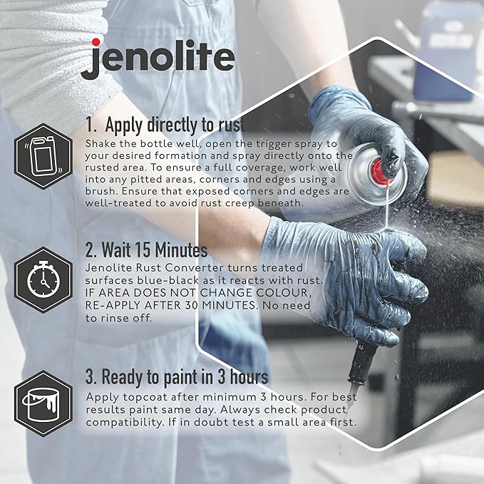 JENOLITE Rust Converter for Metal 5 L (1.32 Gallons). All In One Fast‑Acting Water‑Based Rust Reformer, Inhibitor & Primer. Converts Rust to a Paint Ready Surface. Made in Britain.