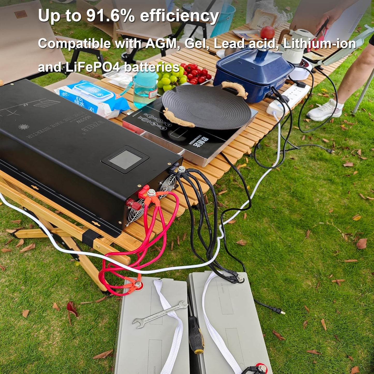 WZRELB 6000W Split Phase Pure Sine Wave Inverter, 48V DC to 120V/240V AC, 4 AC Outlets, Hardwire Terminal, High Efficiency up to 91.6%