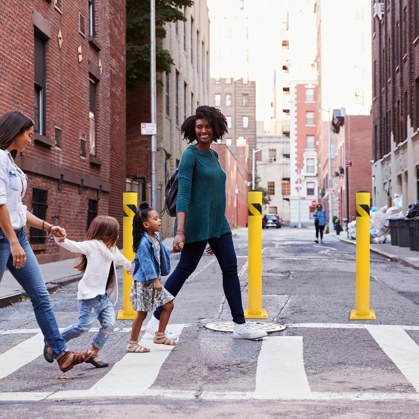 BISupply Safety Bollard Post Parking Barrier 6 Pack - 42in Yellow Pipe Bolt Down Bollard for Garage Lot