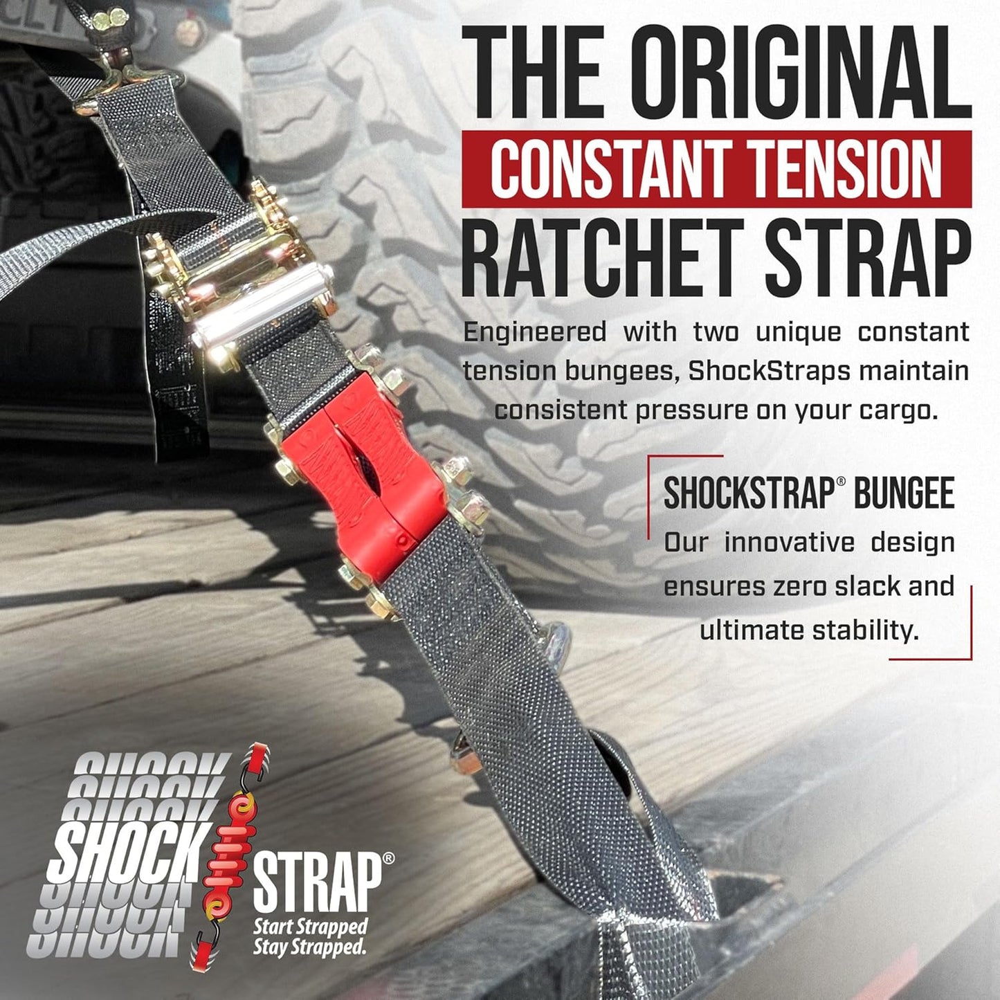 Ratchet Strap, 9' x 2" Shock Absorbing Heavy Duty Tie downs for Cargo, 2,000 LB WLL / 6,000 LB Break Strength, 4-Pack