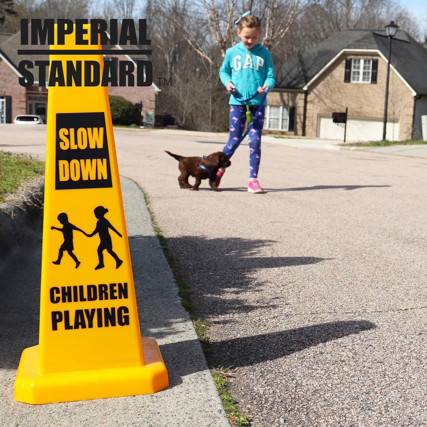 Imperial Standard Children Playing Cone (2 Pack) - Children at Play Sign - Four-Sided Slow Down Kids Cones - Child at Play Signs - Drive Slow/Kid Alert Sign