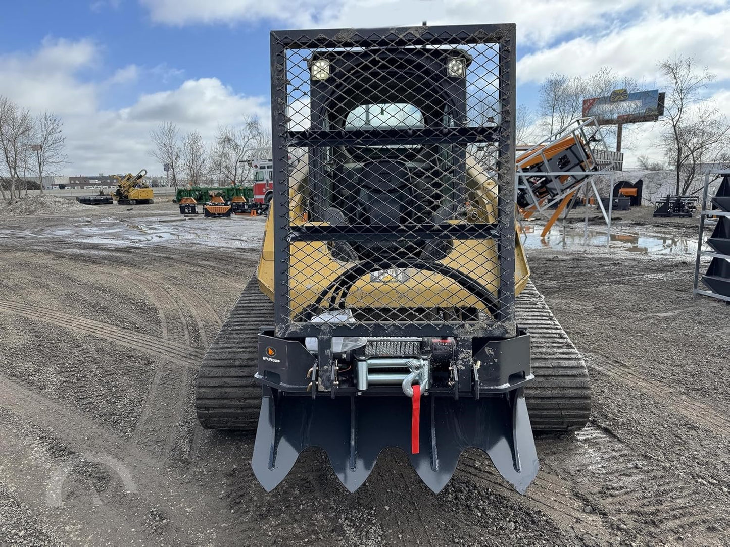 7.5T Skid Steer Winch, 93 FT Steel Cable Forestry Logging Winch, 15000 LB Pulling Capacity, Manual Clutch, Ground Stabilizer Jaw, Safety Screen