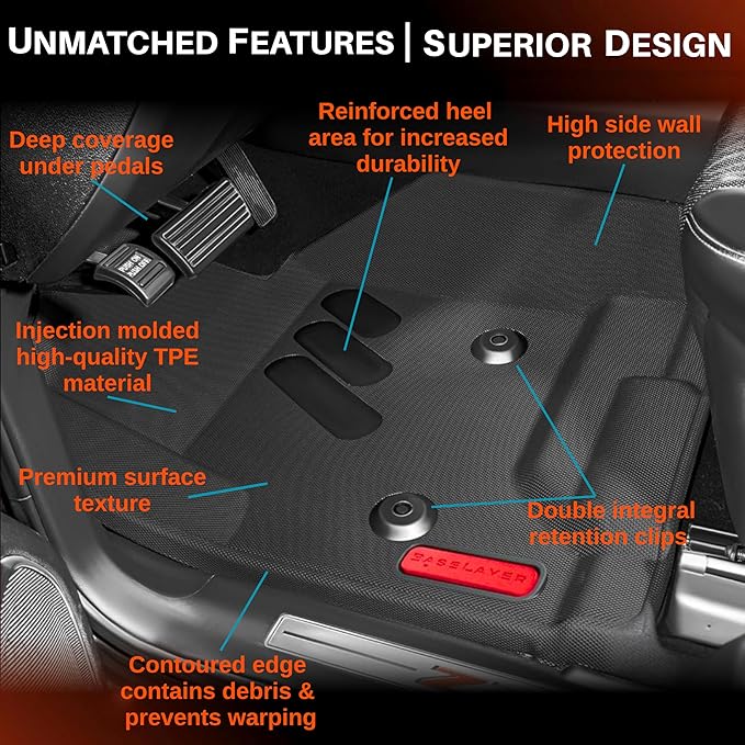 BaseLayer Elite Floor Mats for Chevy Colorado/GMC Canyon (2015-2022) Crew Cab – Made in USA – Precision Fit Heavy Duty All-Weather Mats – Front & Rear (Red Logo)