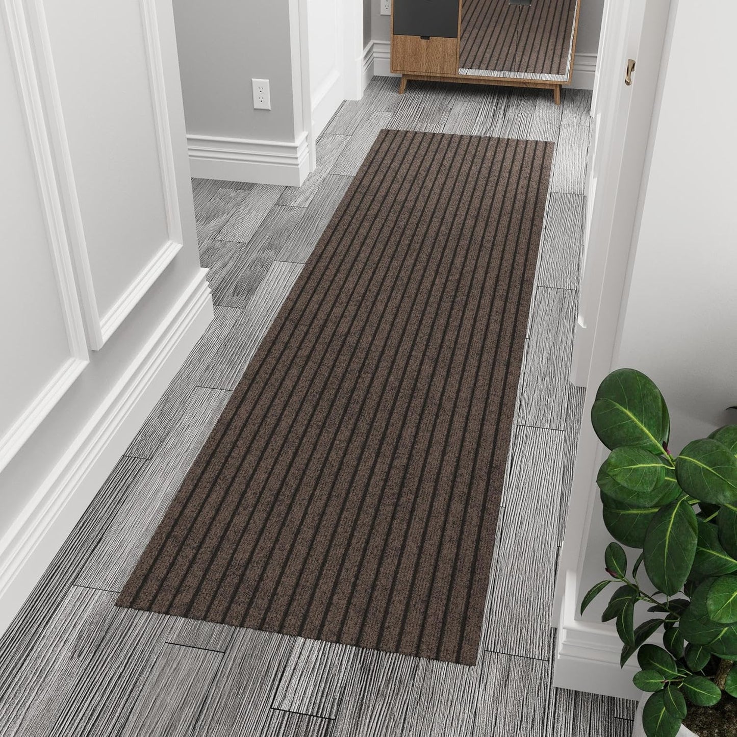 Ottomanson 2'7" x 10' Hallway Runner with Scraper Pile - Extra Durable Non-Slip Rug Mat for Indoor & Outdoor Use - Ideal for Kitchen, Entryway & Garage - High-Traffic Carpet, Brown