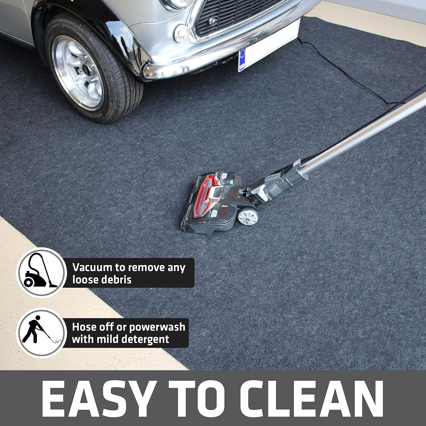 Drymate Garage Floor Mat, (17' x 7'4"), Protects Surfaces, Transforms Garage, Absorbent, Waterproof, Durable (USA Made) (Charcoal) (Includes Double Sided Tape)