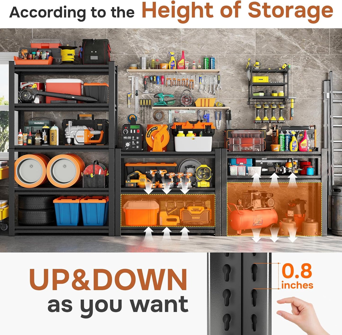 88" H Garage Shelving 5 Tier Storage Shelves Heavy Duty 3800LBS Adjustable Shelf Unit Metal Garage Shelving for Warehouse Industrial Basement, 88" H x 47" W x 24" D, Black