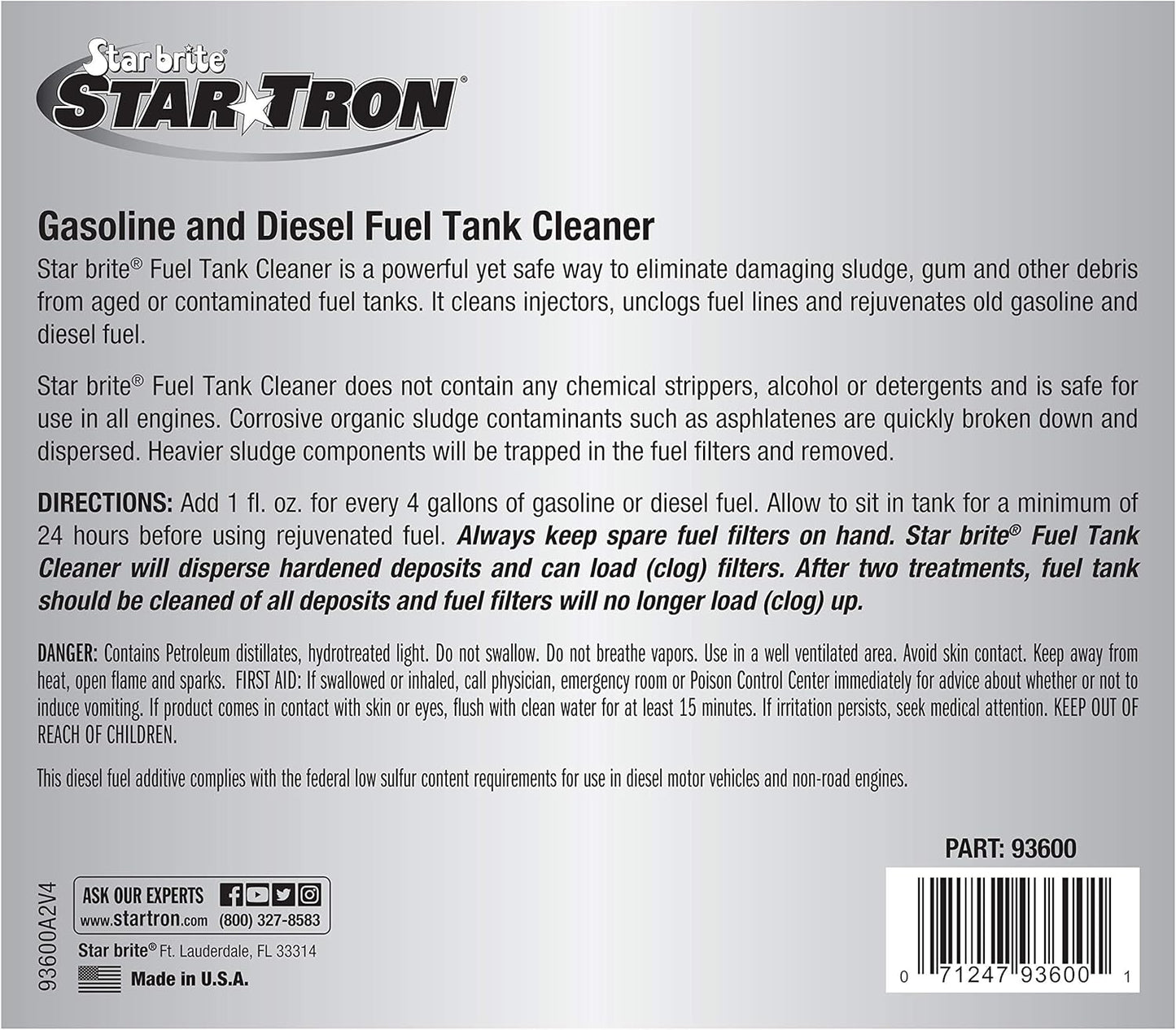 STAR BRITE Star Tron Fuel Tank Cleaner - Remove Sludge, Varnish & Other Deposits - Rejuvenate Old, Stale Fuel - Concentrated Formula Works In Gas Tanks & Diesel Tanks - 1 GAL (093600)