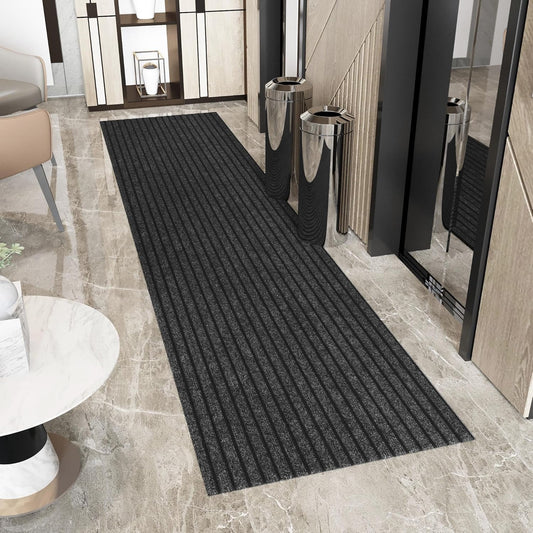 Ottomanson 2' x 38' Hallway Runner with Scraper Pile Extra Durable Non-Slip Rug Mat for Indoor & Outdoor Use - Ideal for Kitchen, Entryway, Patio & Garage - High-Traffic Carpet, Black