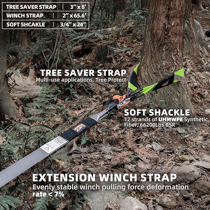 ALL-TOP Recovery Pack 7in1: Water-Resist Offroad Gear Bag with Tow Strap, Tree Saver, Extension Strap, Damper & 2 Soft Shackles
