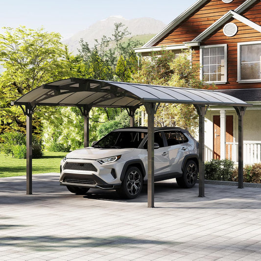 Real Relax 12x16ft Heavy Duty Metal Carport, Arch-Roof Polycarbonate Roof Panels Canopy, Outdoor Garage Car Tent Shelter for Boats and Truck,Gray