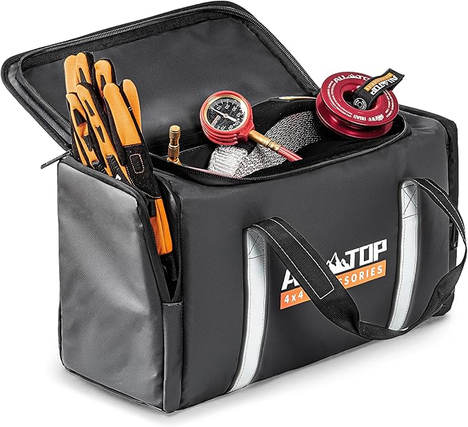 ALL-TOP Recovery Pack Bag, Water-Resist Tool Organizer for Offroad Gear & Overland Equipment, Standing Zippered Waterproof Storage Tote, Black Empty