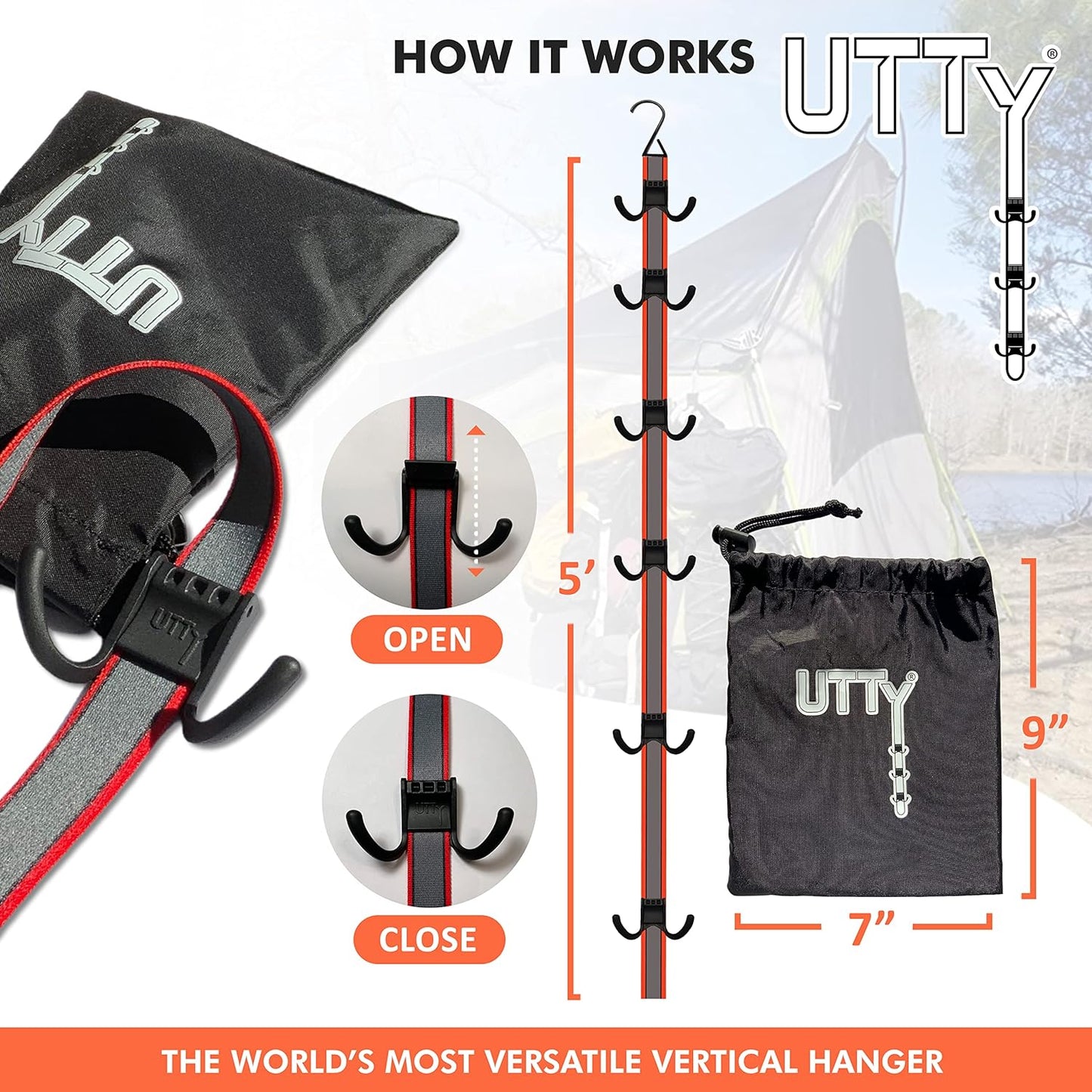 UTTY Hanging Multipurpose Portable Hockey Drying Rack - Durable Gear Keeper & Sports Equipment Organizer - 6 Durable Adjustable Hooks Support Light to Heavy Weight for Home, Travel & Outdoor Use