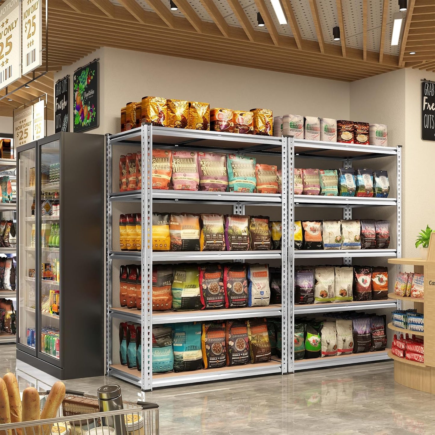 REIBII 2020LBS Garage Shelving Heavy Duty Metal Shelving 5 Tier Storage Shelves, Garage Shelves for Warehouse Basement, Easy Assembly, 72" H x 35.55" W x 16" D, Galvanized, 4 Pack