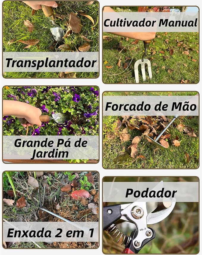 Garden Tool Set, 6PCS Heavy Duty Stainless Steel Gardening Hand Tools with Ropes, Includes Trowel, Transplanter, 2-in-1 Hoe, Pruner & More, Ideal Gardening Gift for Man and Woman (Gift Box Packaging)