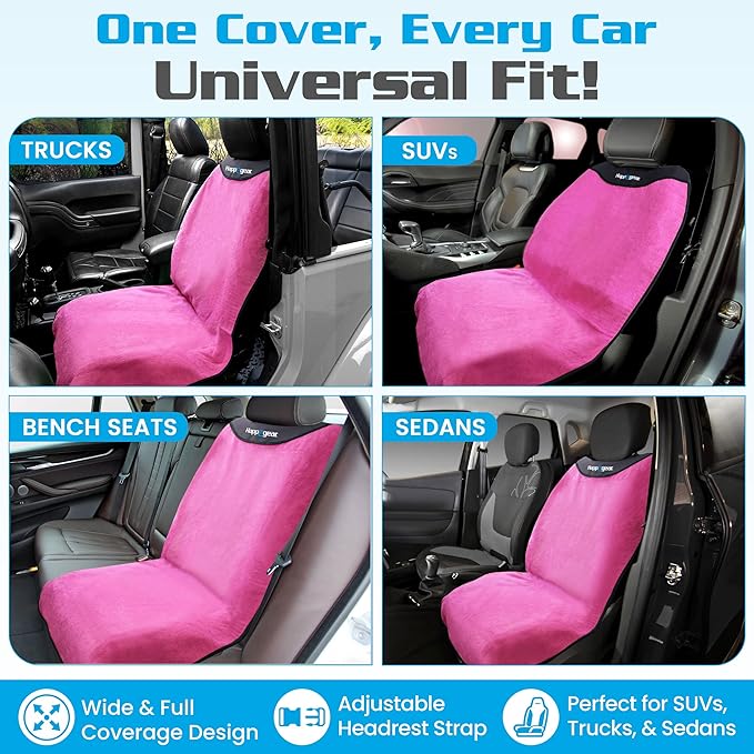 HAPPEGEAR Happeseat Waterproof Car Seat Cover & Protector – Universal Fit Car Seat Towel Cover – Non-Slip Backing, Easy Install & Storage, Machine Washable, Fits Front & Back, Pink