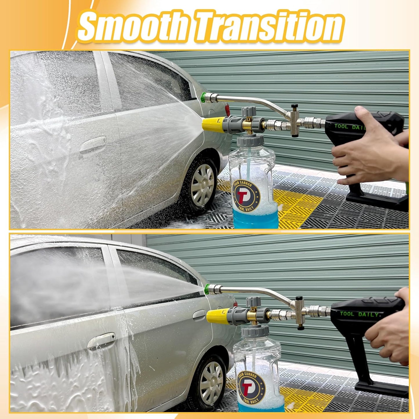 Tool Daily Foam Cannon for Pressure Washer with Dual Connector Accessory, Adjustable Soap Cannon with M22-14 and 1/4” Quick Connect Fittings, Additional Orifice Nozzle 1.1mm, 1.5 Liter