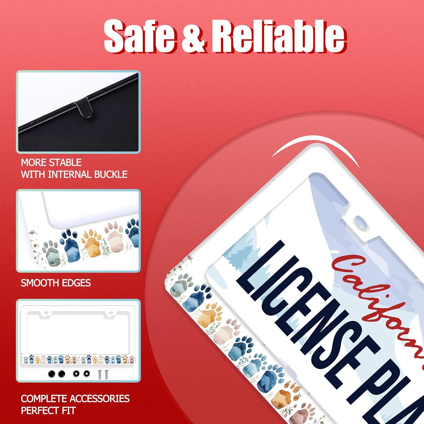 Bear Paw Print License Plate Frame Colorful Animal License Plate Frames Funny for Car Decorative Parts Stainless Stee License Plate for Standard Us Canada Funny License Plate Holder 12x6 Inch