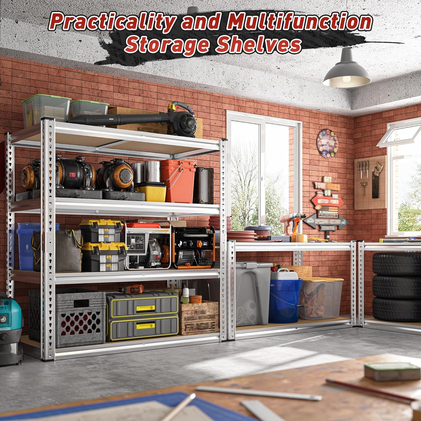 REIBII 40" W Garage Shelving 2000LBS Storage Shelves Adjustable Metal Shelving 4 Tier Pantry Shelves for Closet Basement Kitchen 40" W x 19.7''D x 60''H, Silver