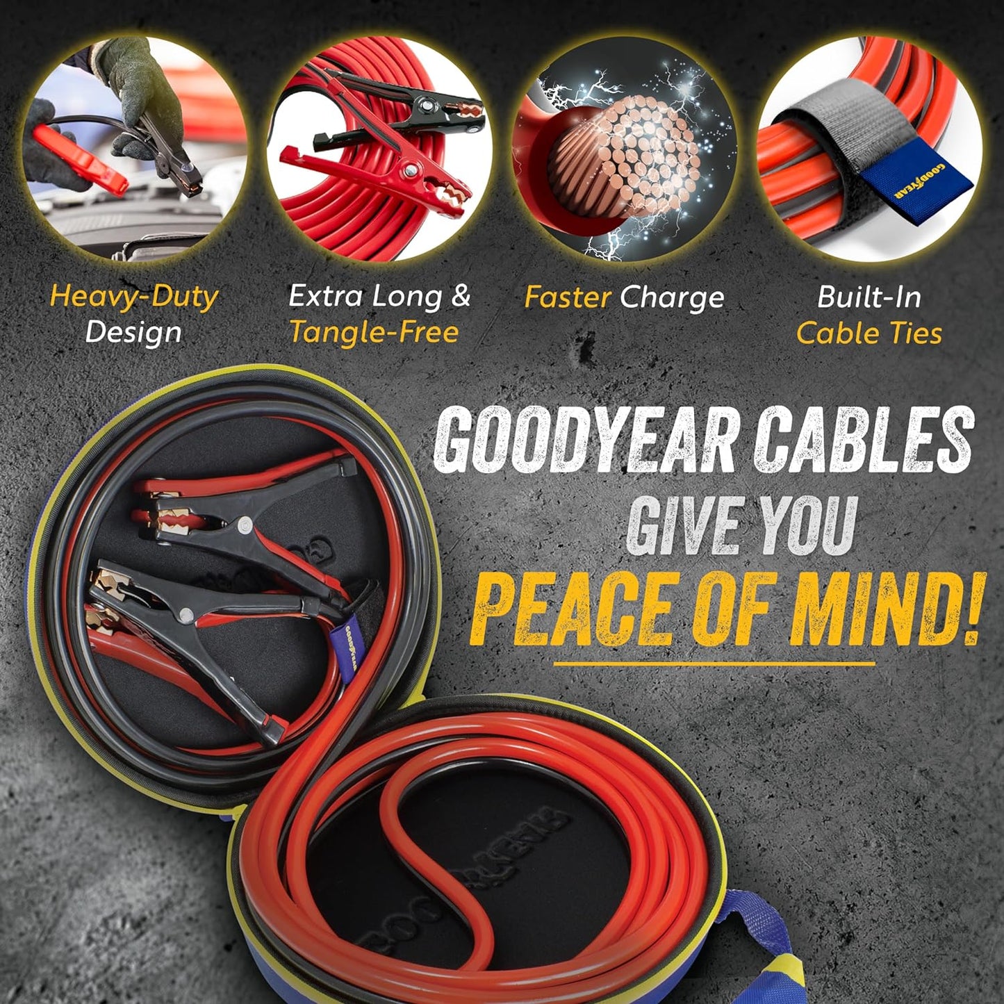 GOODYEAR Heavy Duty Jumper Cables for Car Battery – 2 Gauge 20 ft Booster Cables with Carrying Case for Cars, Trucks, SUVs, Emergency Roadside Kit