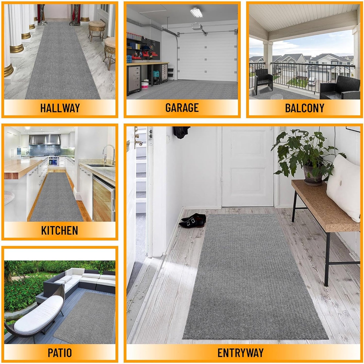 Ottomanson 2'7" x 12' Hallway Runner with Scraper Pile - Extra Durable Non-Slip Rug Mat for Indoor & Outdoor Use - Ideal for Kitchen, Entryway & Garage - High-Traffic Carpet, Gray