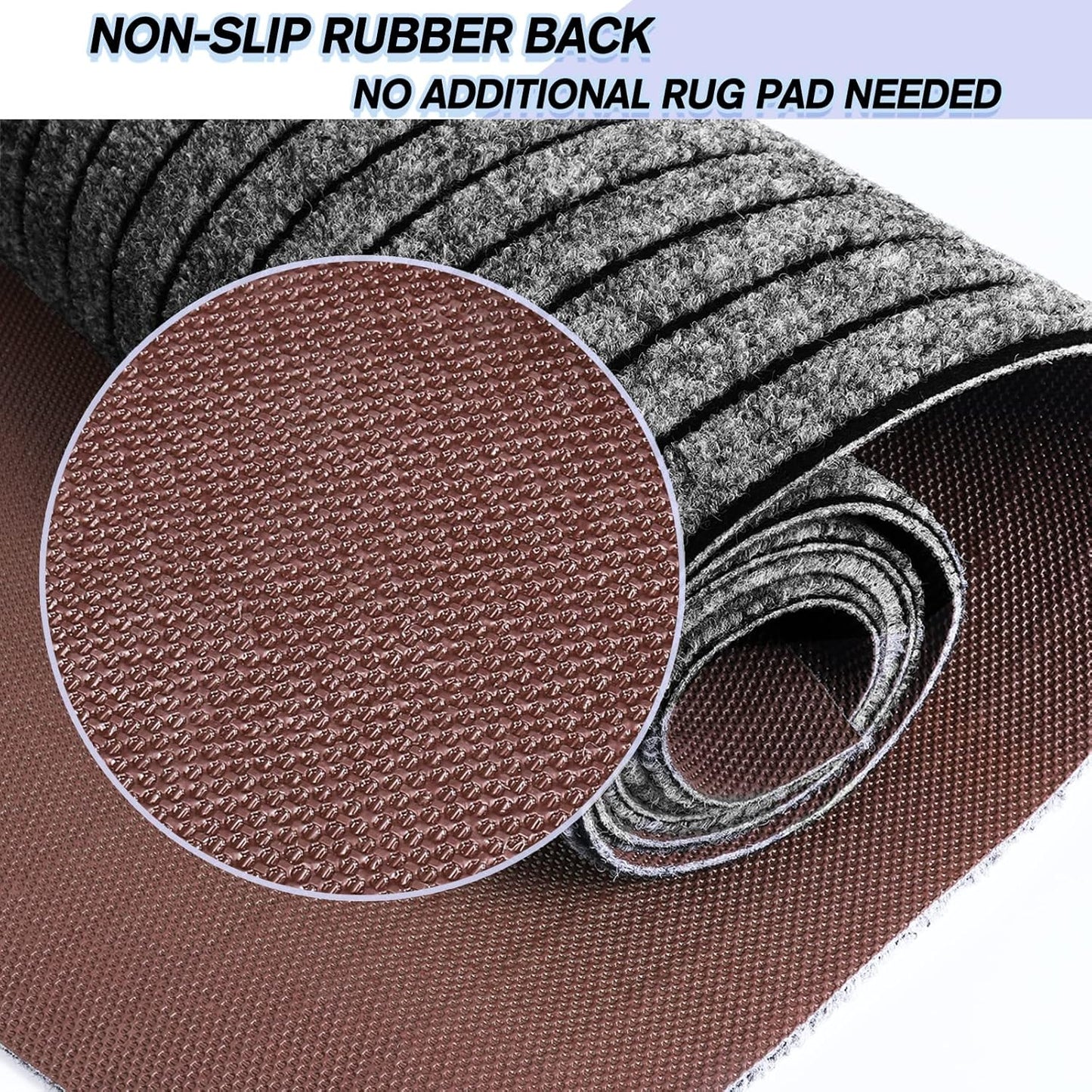 Custom Size Backed Non-Slip Area Rugs Runner, Easy Clean, Waterproof Runner Rugs for Hallway Entryway, Kitchen, Laundry, 3FT x 7FT, Gray Stripe