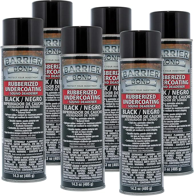 Barrier Bond - Rubberized Undercoating Sound Deadener, 14.3oz Black Spray, Undercoating for Vehicles, 6-Pack