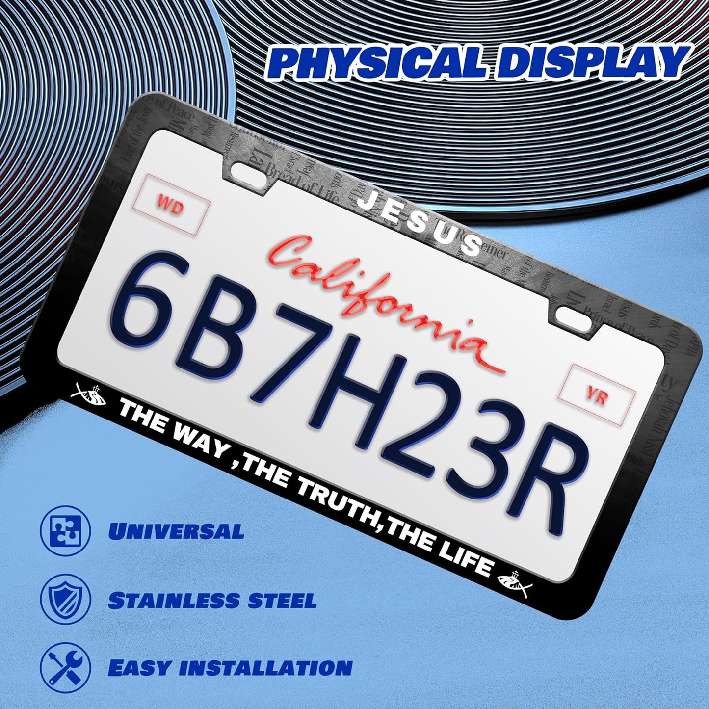 Jesus The Way The Truth The Life License Plate Frame Cross License Plate Frames Personalise Stainless Steel Funny Design Compatible with Standard License Plate Holder for USA Canada 6 X 12 Inch