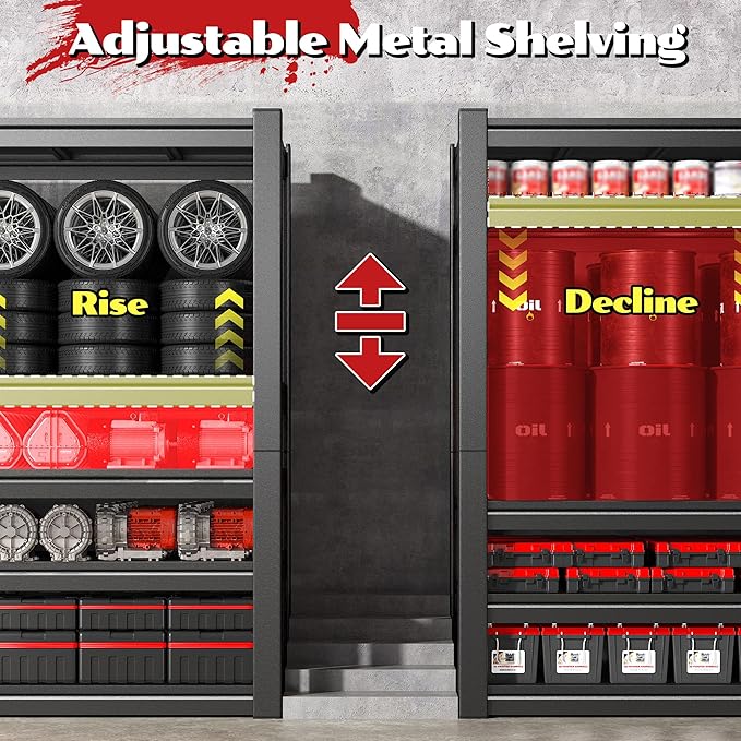 3050LBS Storage Shelves, 55.2" W Garage Shelving Heavy Duty, Adjustable Metal Shelving Unit, Storage Rack for Garage, Basement, Warehouse with Tool-Free Assembly, 55.2" W x 25.7" D x 78" H