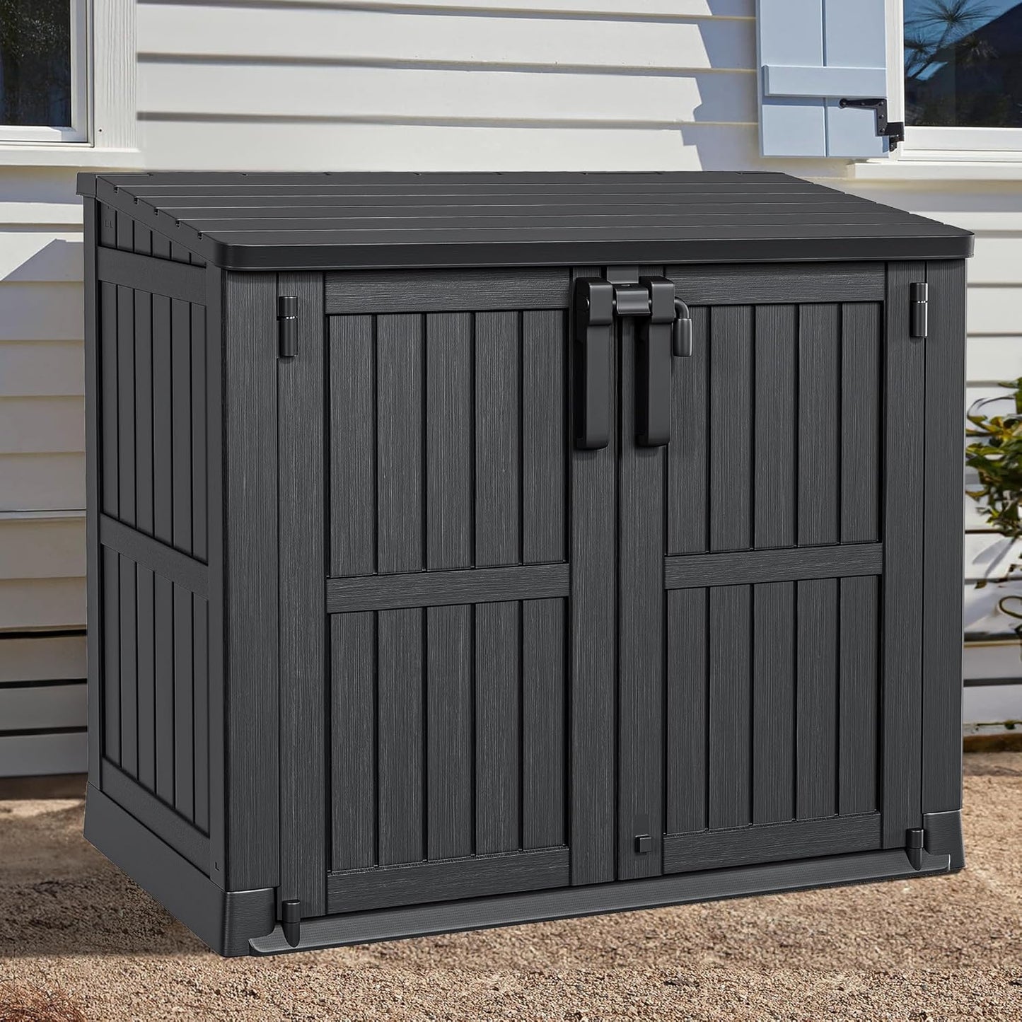 YITAHOME Light Gray Resin Tool Shed, 36 Cu Ft Waterproof Outdoor Horizontal Storage, Weather-Resistant Utility Shed with Air Vent for Trash and Lockable Doors, Garden Tools