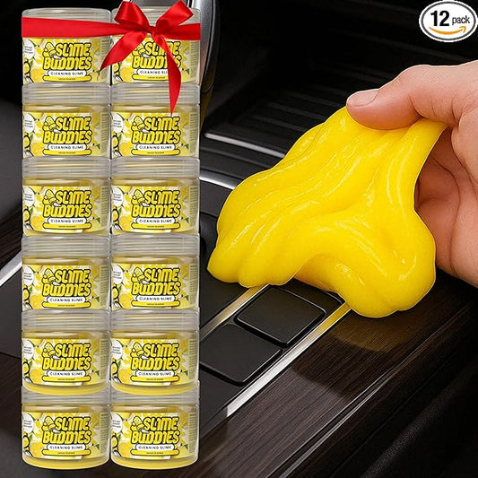 Slime Buddies Car Cleaning Gel Putty - 12 Pack Lemon Scented Interior Detailing Tool for Cup Holder, Air Vent & Keyboard - Reusable Auto Detailing Accessories - Dust Remover Goop - Gifts for Men Women