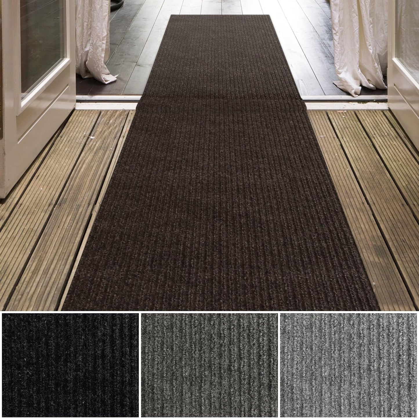 iCustomRug Spartan Weather Warrior Indoor/Outdoor Utility Ribbed Carpet Runner with Non-Slip Thermoplastic Rubber Backing, 6ft X 56ft in Brown