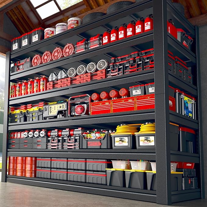 3180LBS Storage Shelves, 55.2" W Garage Shelving Heavy Duty, Adjustable Metal Shelving Unit, Storage Rack for Garage, Basement, Warehouse with Tool-Free Assembly, 55.2" W x 25.7" D x 84" H