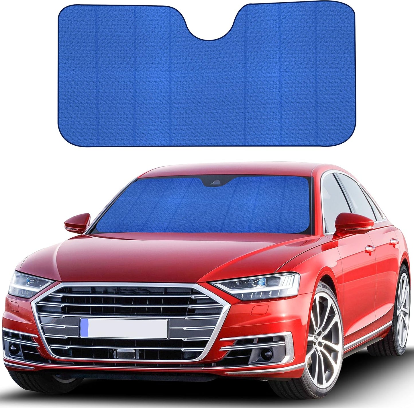 EcoNour Accordion Car Windshield Sun Shade (Blue) | Reflective Car Window Shades for Front Window | Sun Visor Blocks Heat & UV Rays | Controls Interior Temperature | 58 x 28 Inches
