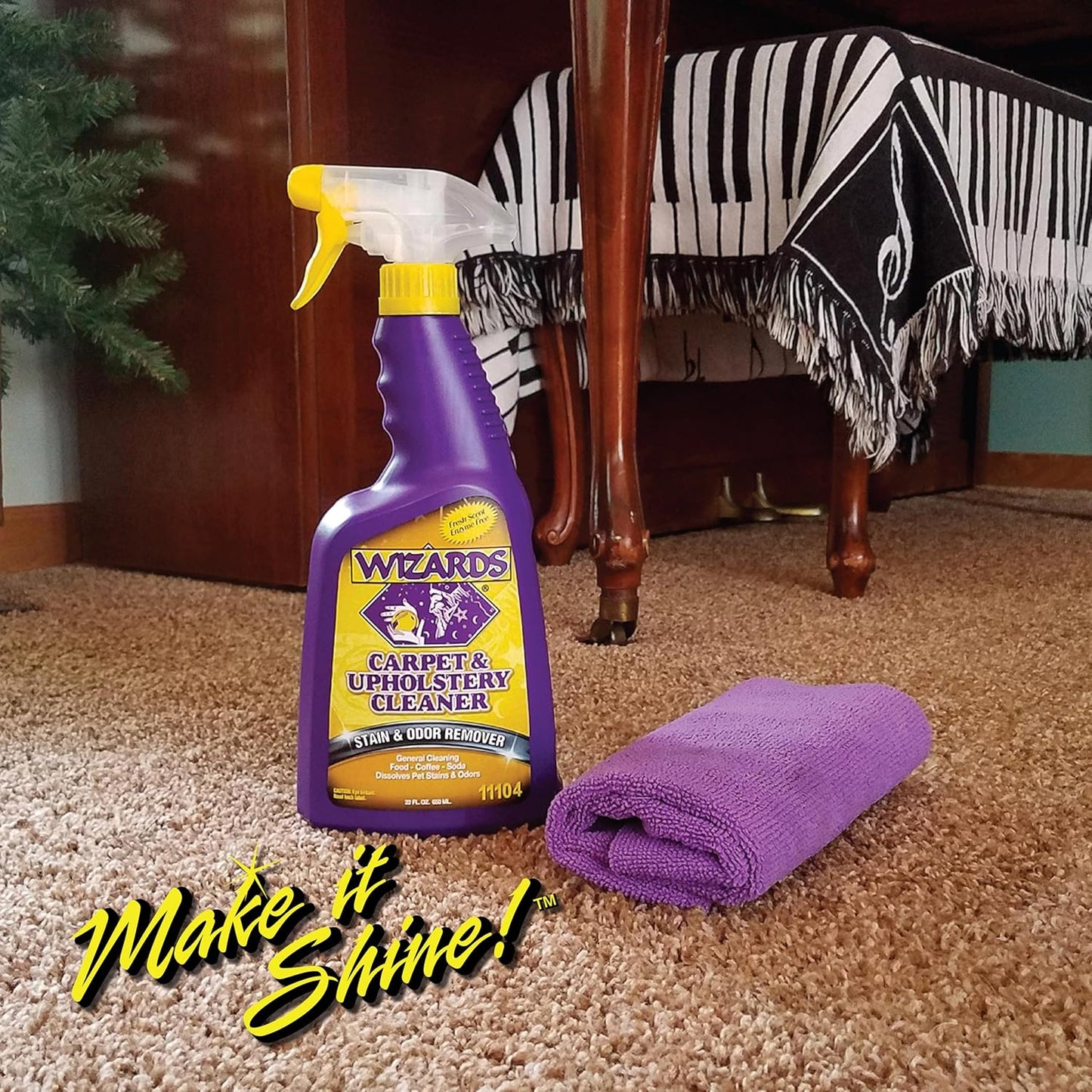 Wizards Carpet and Upholstery Cleaner - Fabric Cleaner Spray Solution for a Fresh & Clean Car - Pet Stain & Smell Remover and Natural Carpet Cleaner - Made in USA - 22 oz
