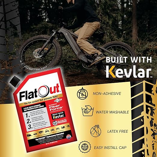 FlatOut Off Road Multi-Purpose Tire Sealant - Prevents and Repairs Flat Tires - Seals Leaks - Contains Kevlar - Tubeless Tire Sealant - 32-Ounce Bag - Pack of 2