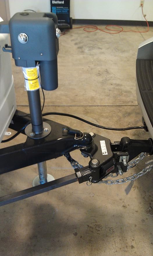 Husky Towing 87247 Brute Electric Trailer Tongue Jack 4500 lb Capacity 18 Inch Travel 6 Inch Drop Down Leg 3 LED Work Lights Bolt-On Gray