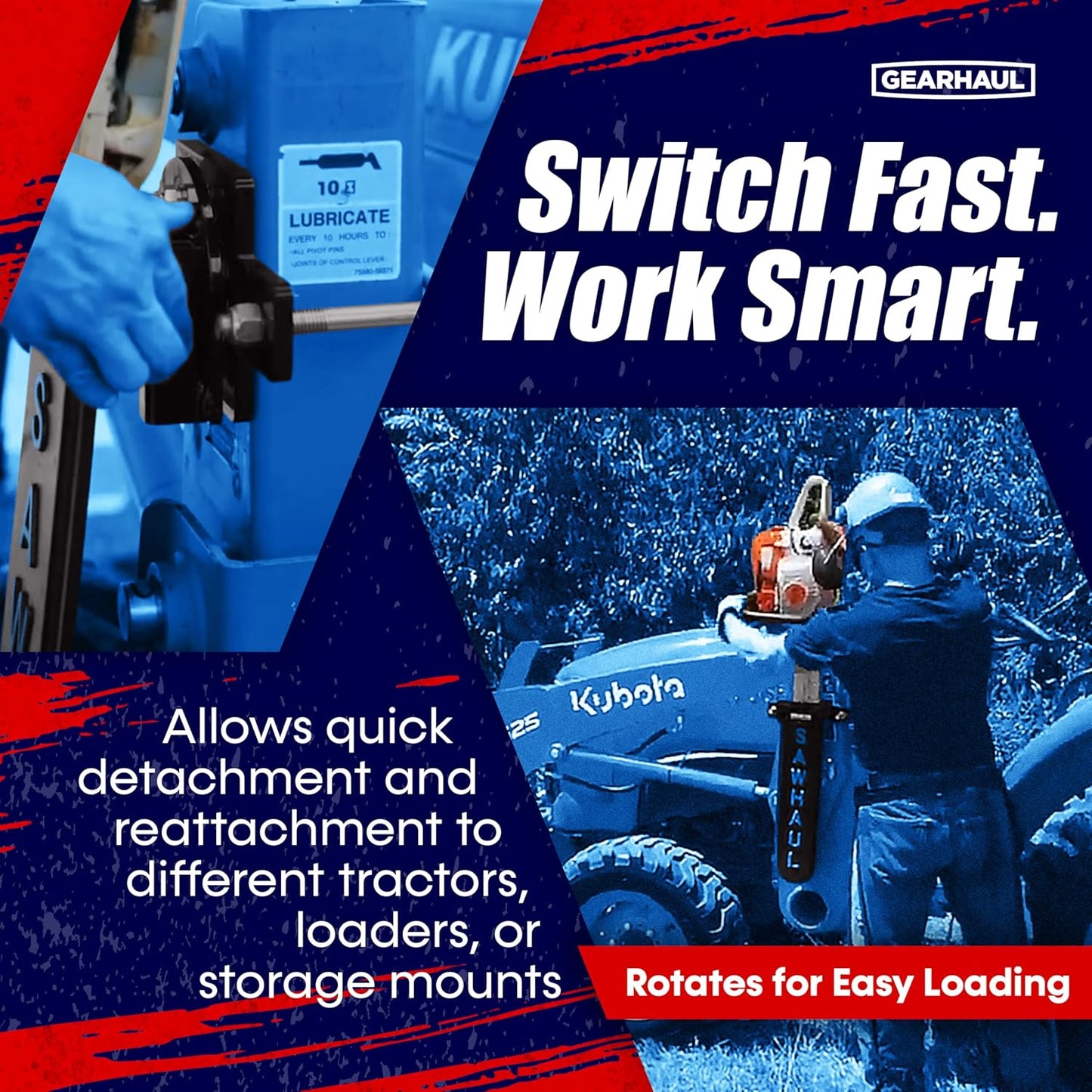 SawHaul Snap-Lok Universal Chainsaw Carrier Kit for Tractors and Skid Steers – 36 Inch Blue Scabbard with Rotating Mount – Compatible with All Chainsaw Brands – Made in USA