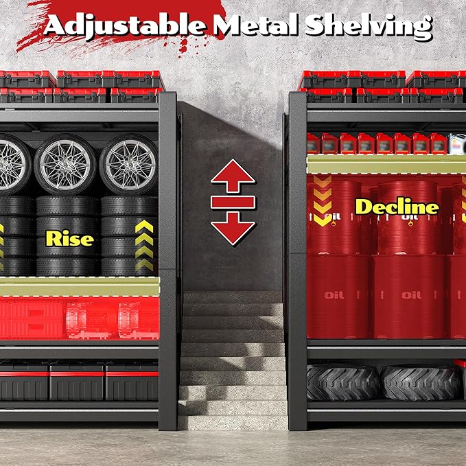 2500LBS Storage Shelves, 60.1"W Garage Shelving Heavy Duty, Adjustable Metal Shelving Unit, Storage Rack for Garage, Basement, Warehouse with Tool-Free Installation, 60.1"W x 24"D x 60.1"H