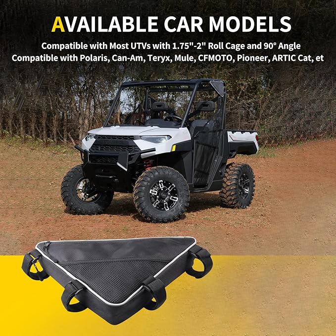 UTV Roll Bar Triangle Storage Bags Waterproof Compatible with Polaris RZR Ranger UTVs, Road and Mountain Bikes Accessories, UTV Tool Bag, 1.75"-2" Roof Roll Cage Organizer, 1 Pack