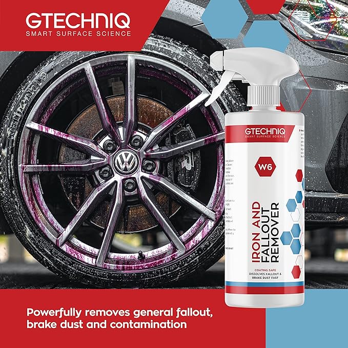 Gtechniq W6 Iron Removing Wheel & Paint Cleaner for Cars 16.9 fl oz | Powerful Iron and Fallout Remover, Dissolves Contaminants Safely, Protects Paintwork and Wheels