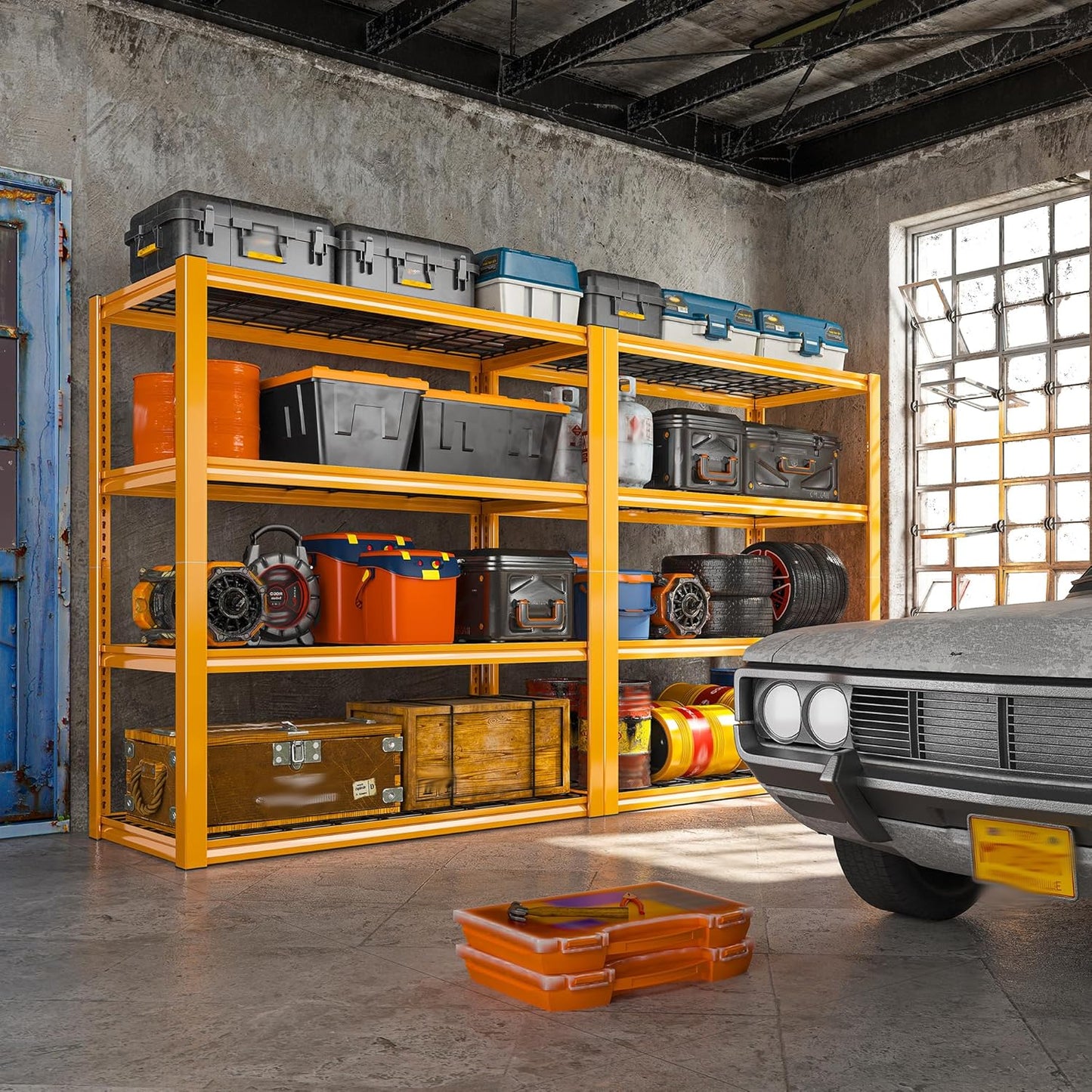 REIBII 40" W Garage Shelving 2240 LBS Storage Shelves Adjustable Heavy Duty Shelving 4 Tier Metal Shelves for Storage 59.5"H Metal Shelf for Pantry Basement Warehouse 40"W × 19.5"D × 59.5"H, 4 Pack