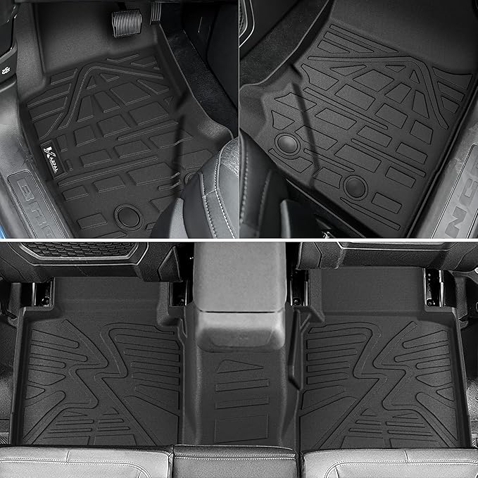 KARPAL Floor Mats for Ford Bronco 4 Door 2021-2025 (Not for Sport), All Weather Protection TPE Floor Liners Cargo Mats Full Set Bronco Accessories, 1st&2nd Row & Cargo Liner & Backrest Mat